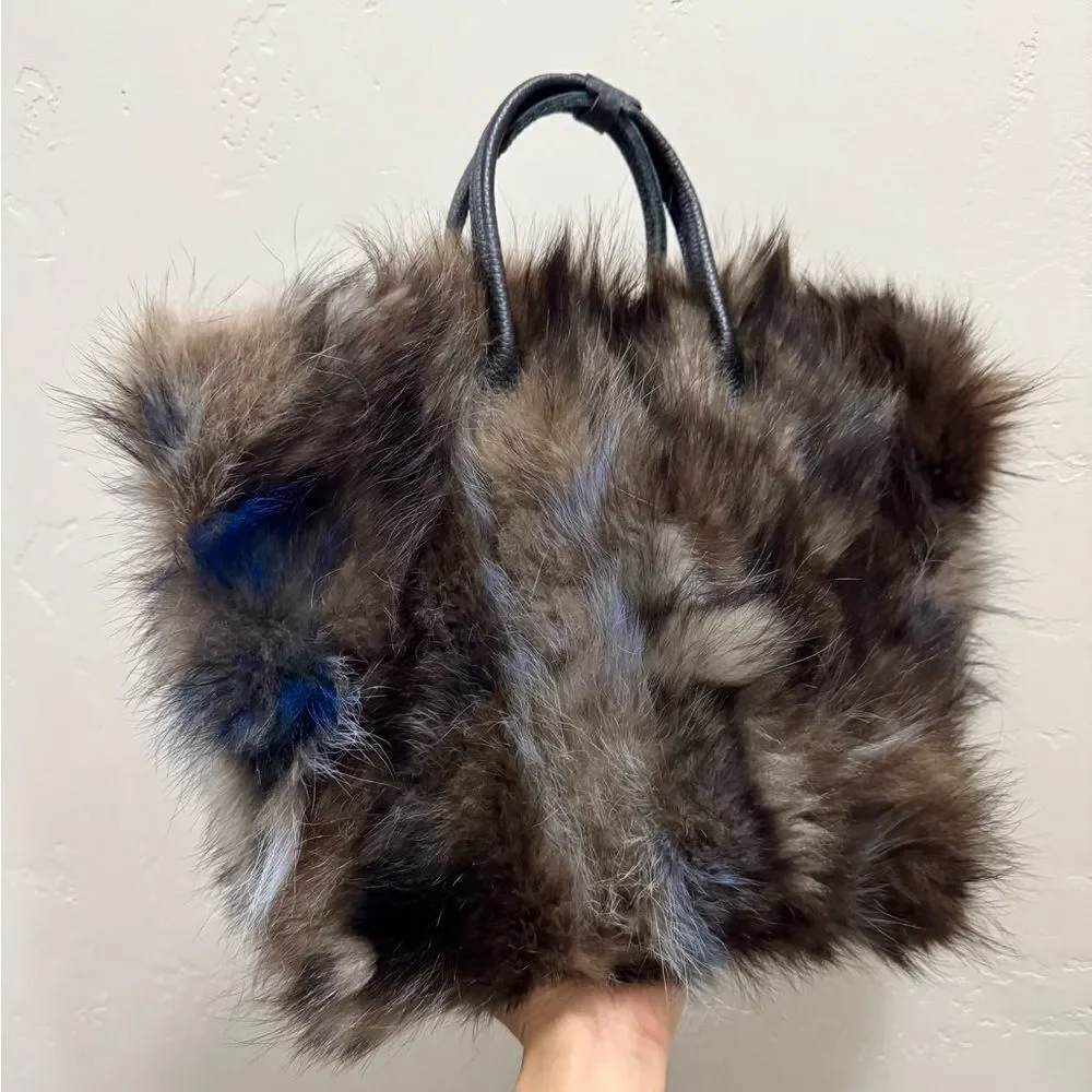 Genuine Fox Fur Handmade Large Tote/Metal Clip & Leather Handles Bag/Crossbody - Picture 13 of 16